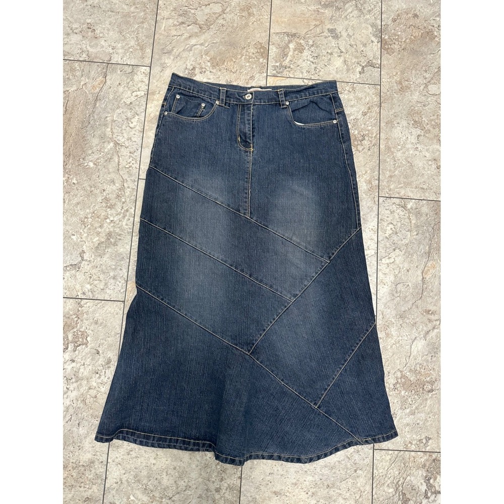 NoFuze Women Denim Maxi Skirt Size 14 Paneled Y2K Boho Long Jean Skirt Western